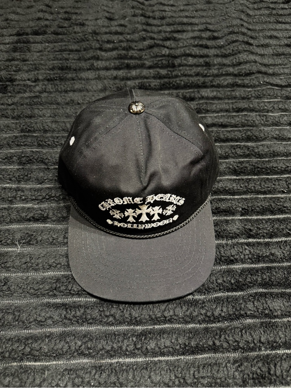 Chrome Hearts Black Baseball Cap with White Embroidery